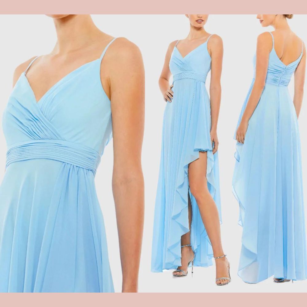 NEW IEENA Mac Duggal [ 2 ] 70191 Asymmetrical Hem Chiffon Maxi‎ Dress Blue